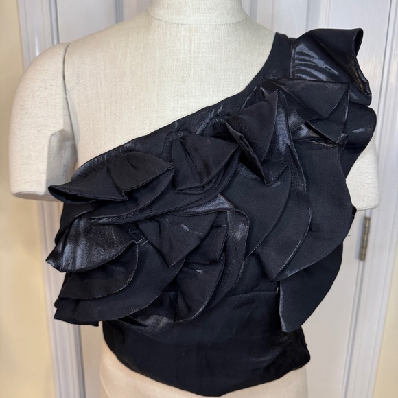 MNG by Mango Black One Shoulder Ruffle Top NWT Size L - Picture 2 of 10